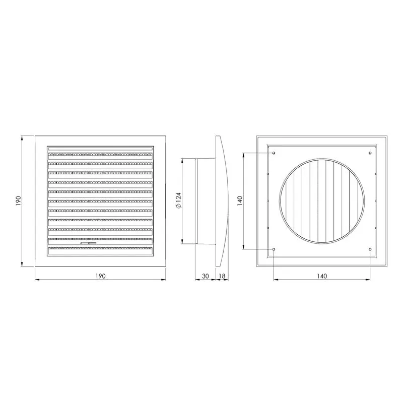 Ventilācijas reste Europlast ND12R, plastmasa, 124 mm