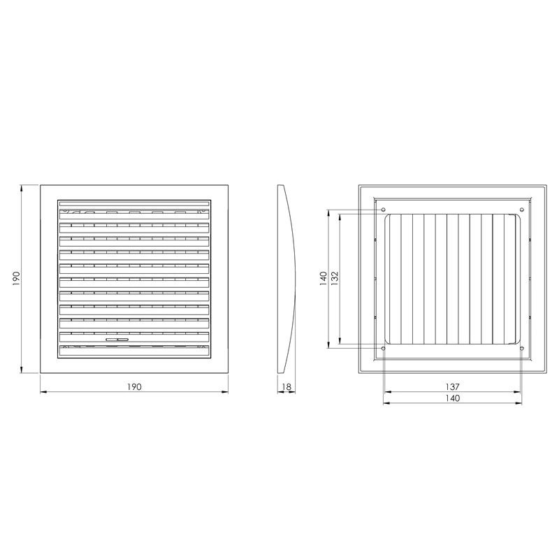 Plastikinės grotelės EUROPLAST N12R. 190 x 190 mm