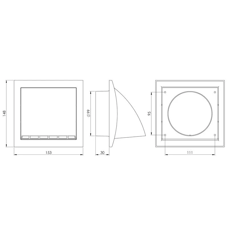 Ārējās ventilācijas restes Europlast ND10FV, plastmasa, 99 mm