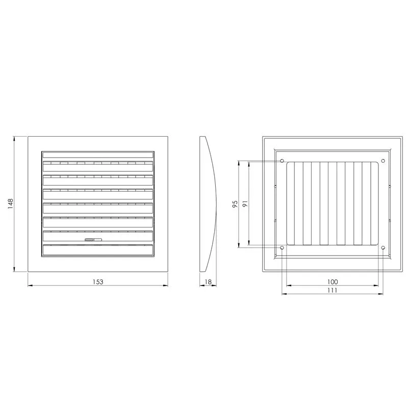 Ventiliacijos grotelės Europlast N10RA, plastikas, 153 mm x 148 mm