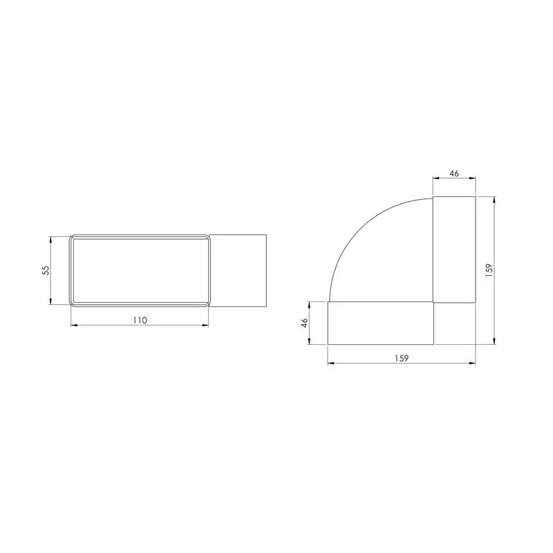 Līkums Europlast KLH 110 x 55 mm, 90 °