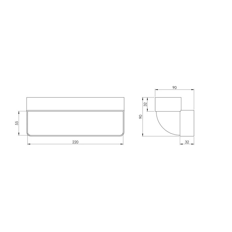 Līkums vertikāls plastmasas klv220x55mm ,europlast,
