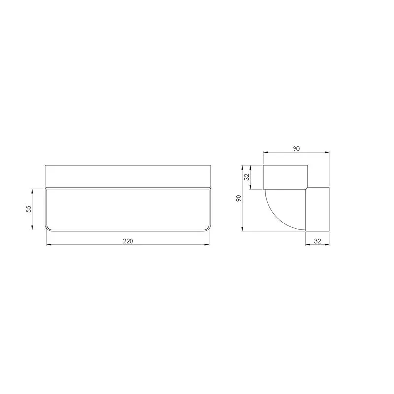 Līkums Europlast KLV25-90, 90 °, 220 mm