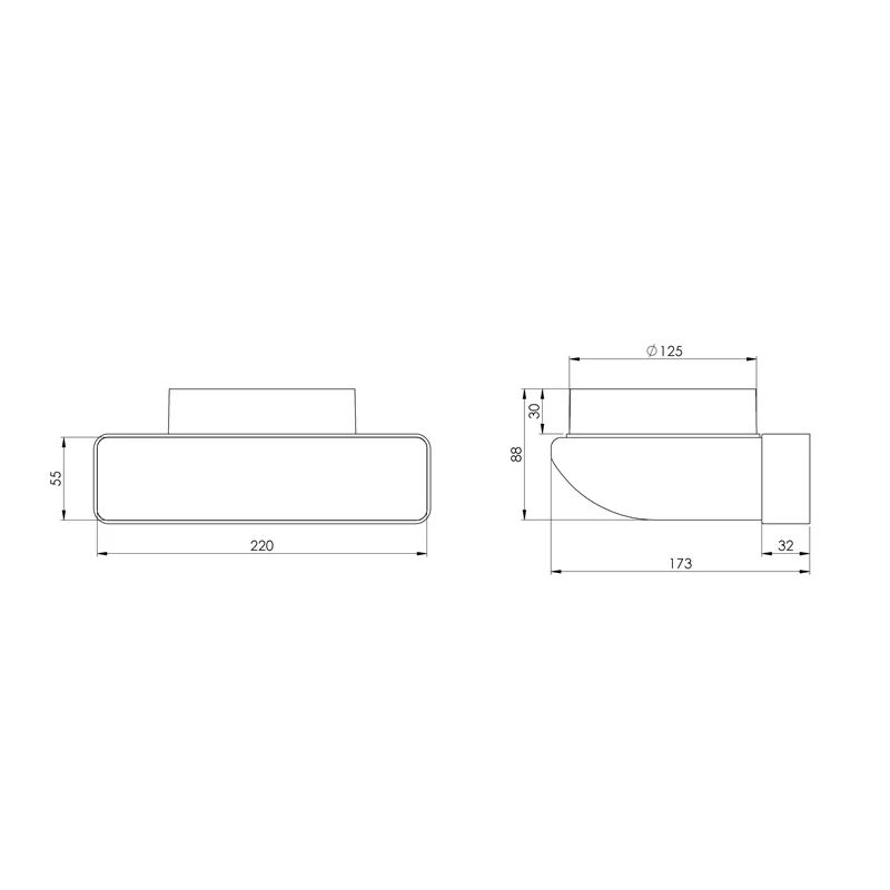 Līkums plastmasas kld220x55mm-125mm ,europlast,