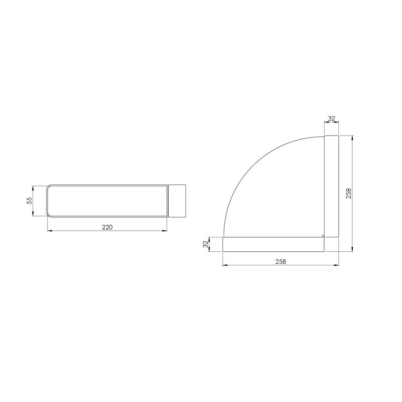 Līkums horizontāls plastmas klh220x55mm ,europlast,