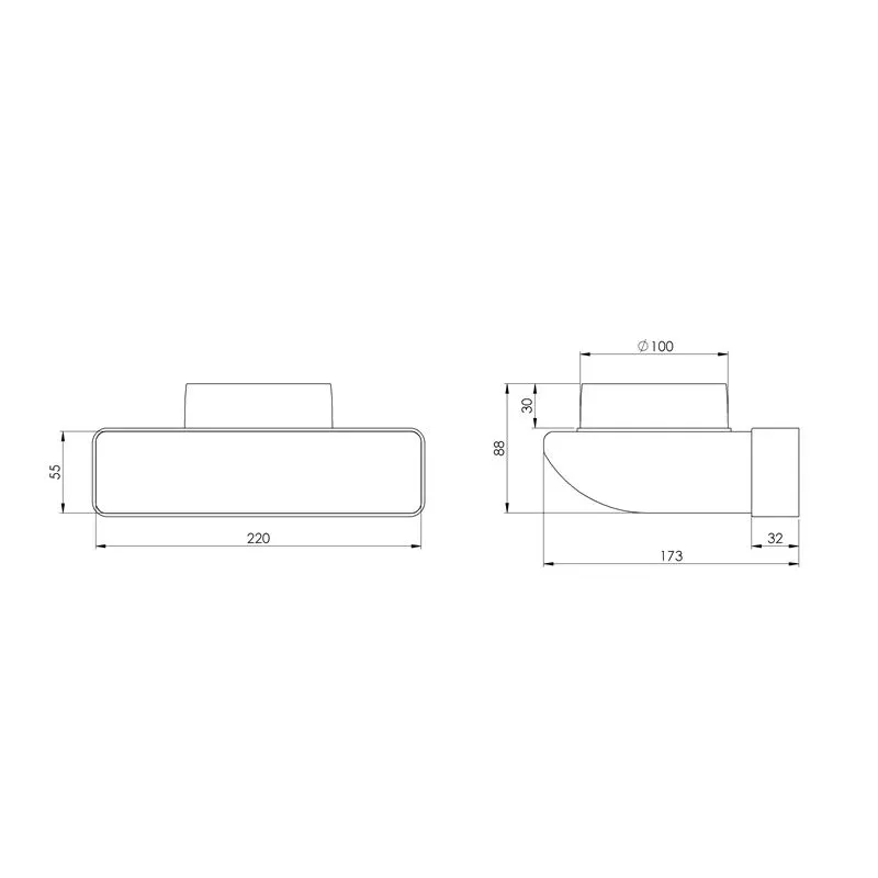 Līkums Europlast KLD25 220x55mm - 100mm, 90 °, 100 mm