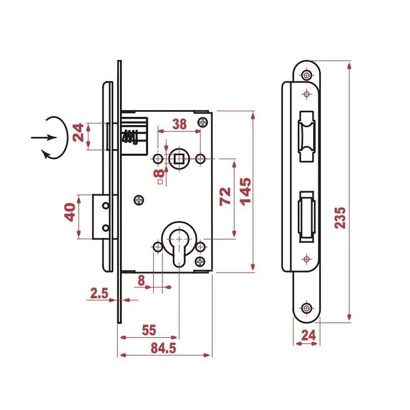 Iemontējamā slēdzene Kurzemes 481Z, cinkots, 72 mm-55 mm