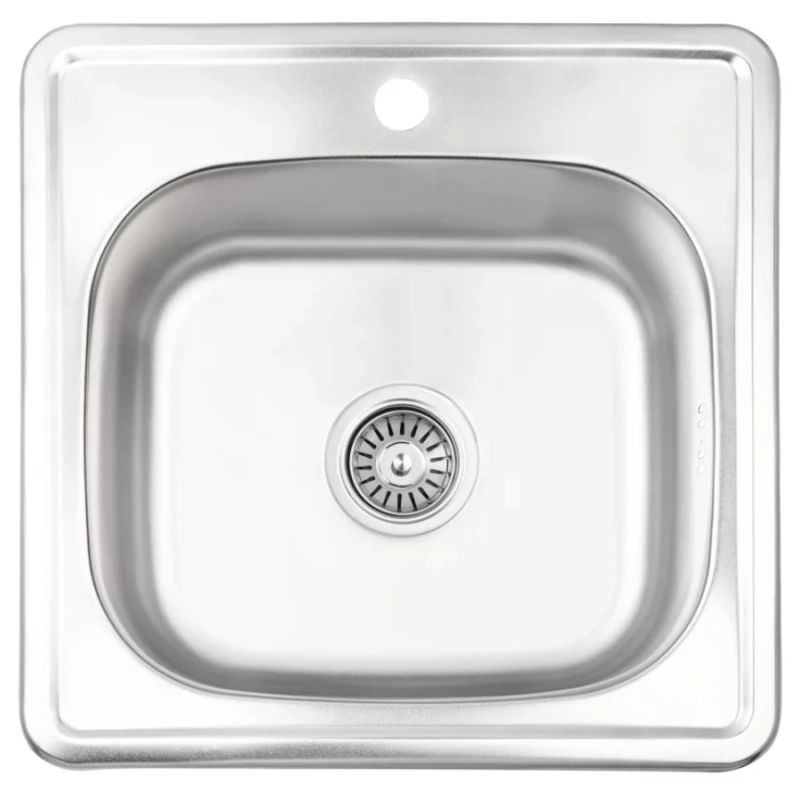 Izlietne virtuves AB 480X480X0.8MM, satīna, ar sifonu