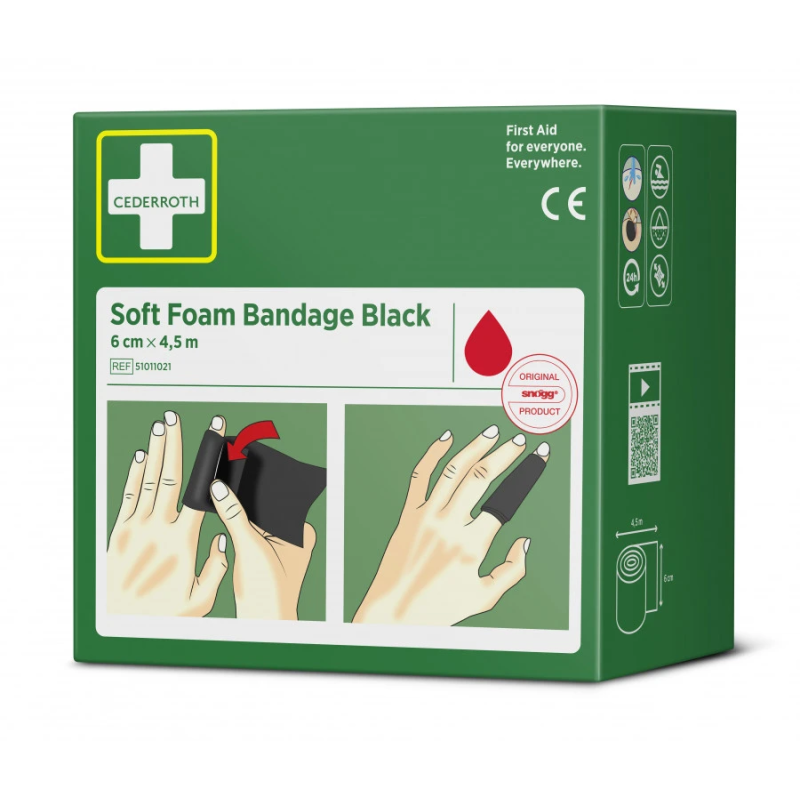 Mīksts putu pārsējs, melns, 6 cm x 4,5 m, Cederroth