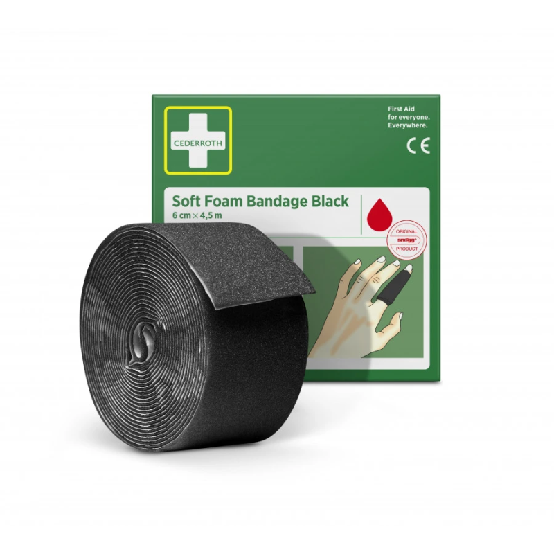 Mīksts putu pārsējs, melns, 6 cm x 4,5 m, Cederroth