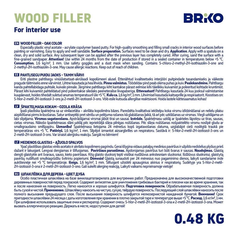 Špakteļmasa briko kokam ozols 480 g