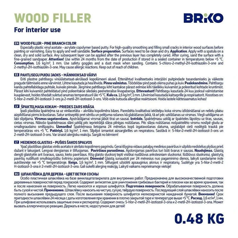 Špaktele Briko, gatavs lietošanai, priedes krās., 0.48 kg