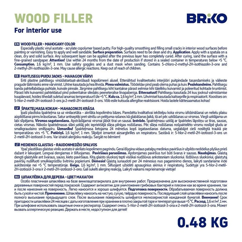 Špakteļmasa briko kokam sarkankoks 480 g