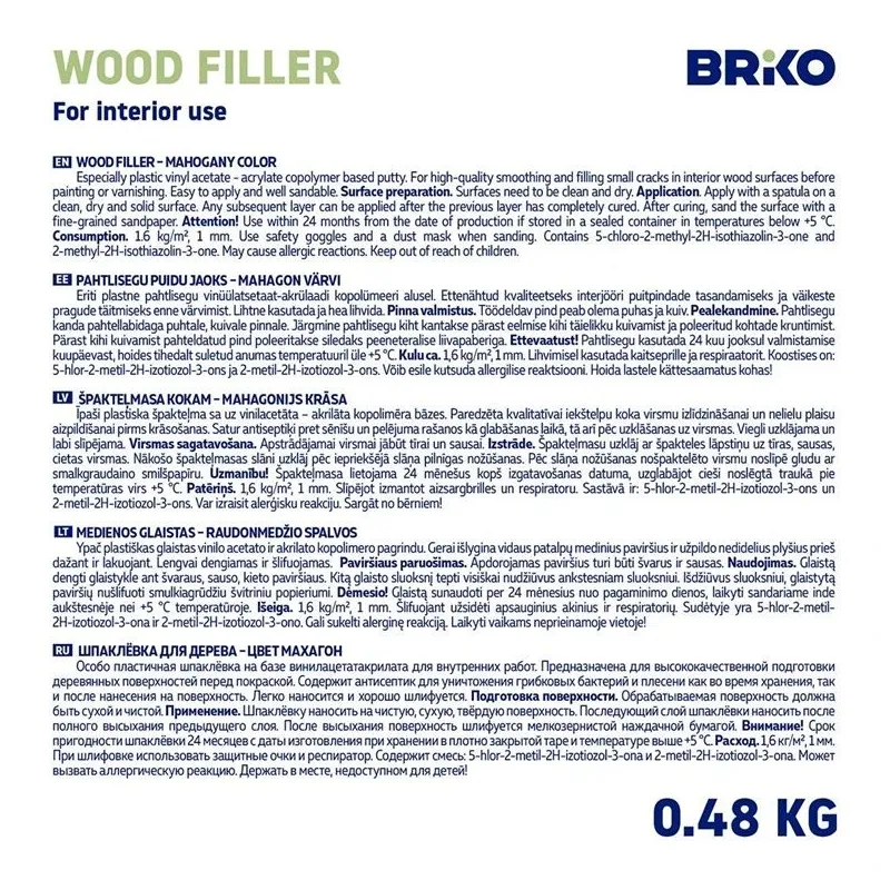 Špaktele Briko, gatavs lietošanai, sarkankoka krās., 0.48 kg