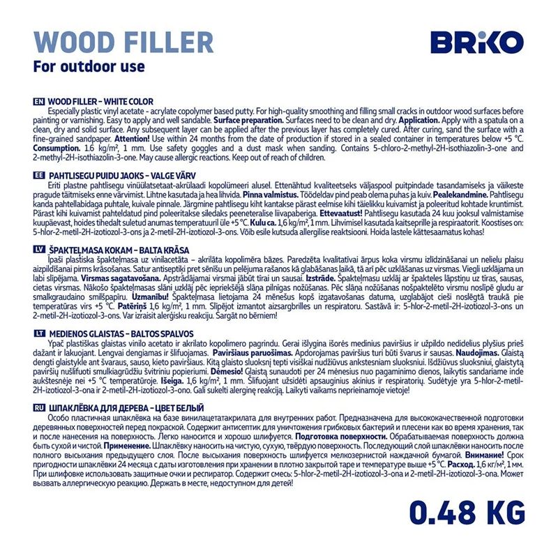 Koksnes špaktele briko 0.48kg balta kr