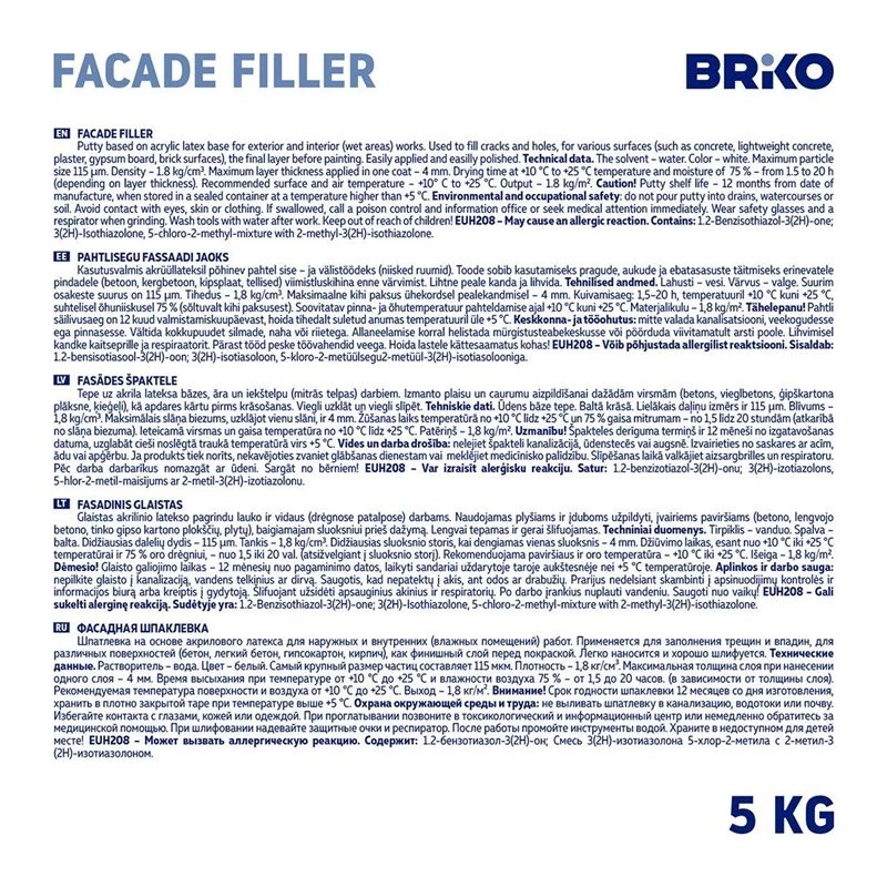 Špakteļmasa fasādēm briko 5kg