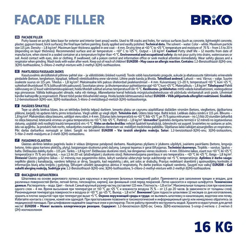 Špaktele Briko, rupjgraudu, balta krās.-pelēka krās., 16 kg