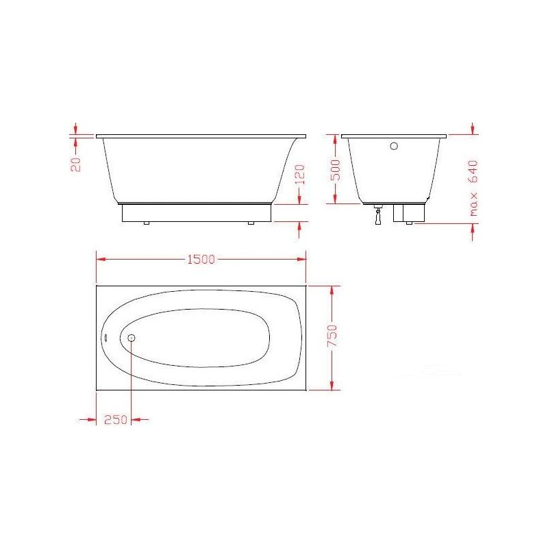 Vanna uno 150x75 panel+sifon