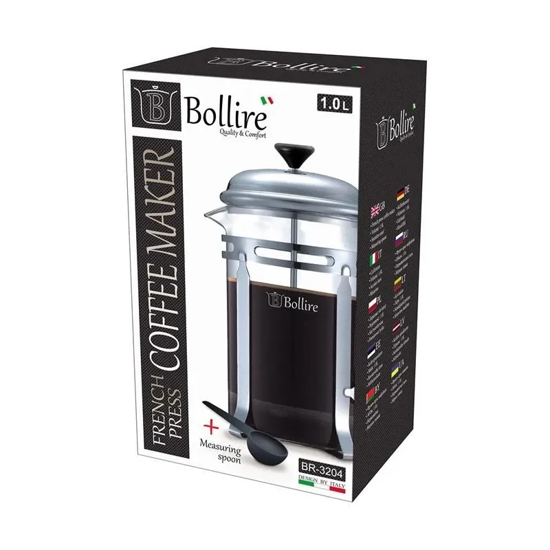 Kafijas kanna French Press Bollire BR-3204, 1 l, caurspīdīga krās.-hroma krās.