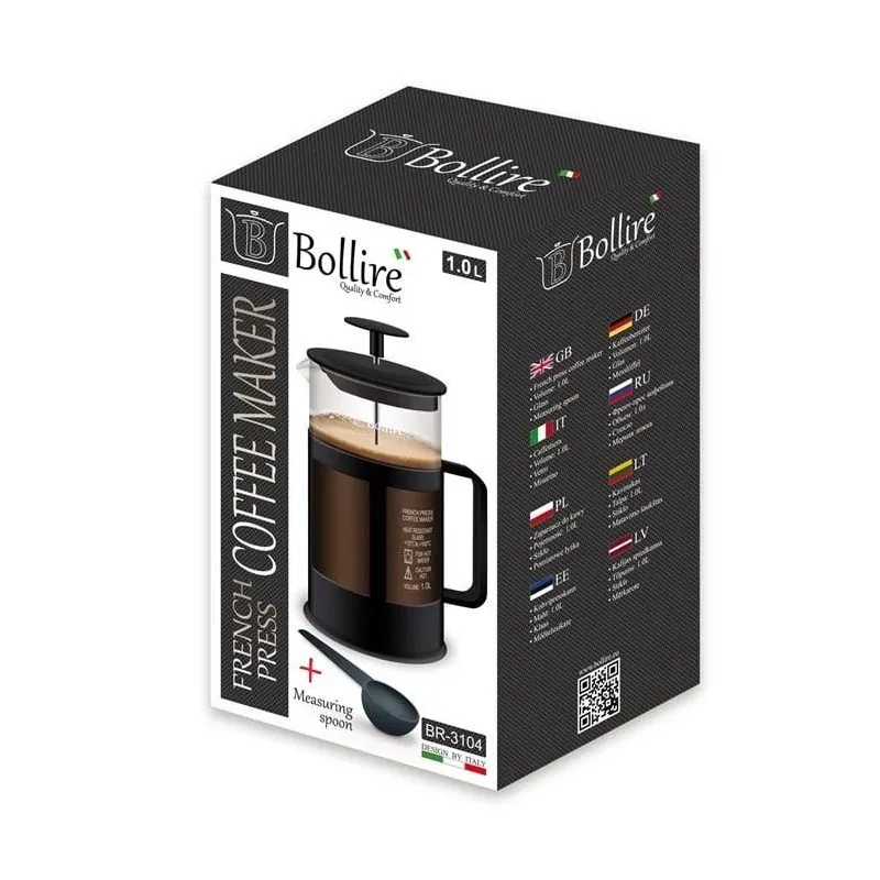 Kafijas kanna French Press Bollire BR3104, 1 l, caurspīdīga krās.-melna krās.