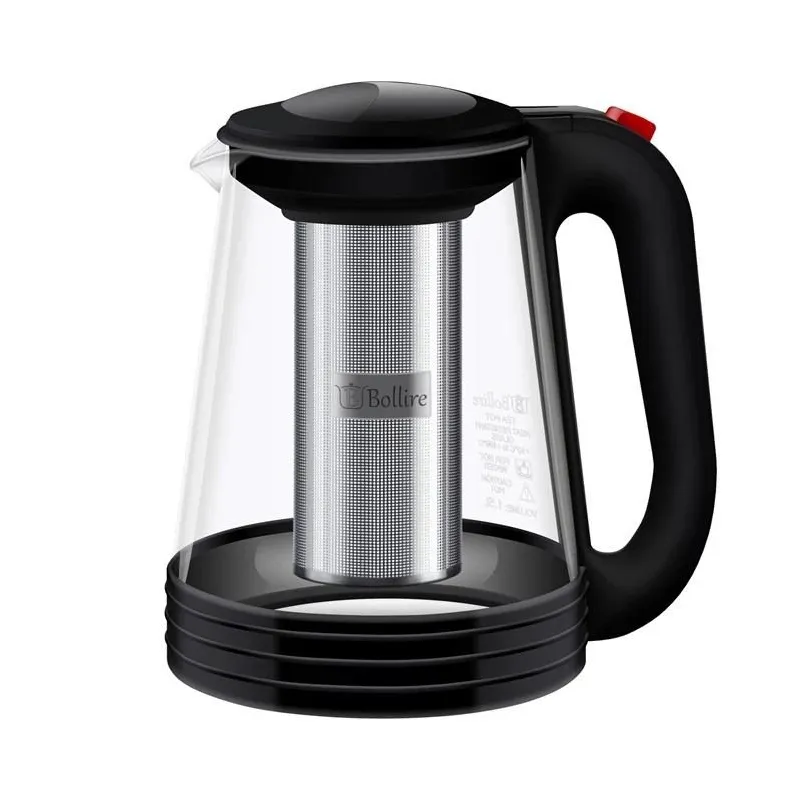 Tējkanna ar sietiņu Bollire BR3406, 1.5 l, caurspīdīga krās.-melna krās.