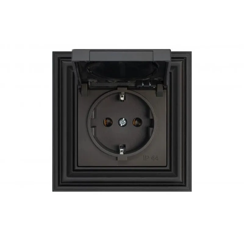 Kontaktligzda Liregus Retro IKL16-208-01.R-ON59, Iezemēta rozete, IP44, matēts melns