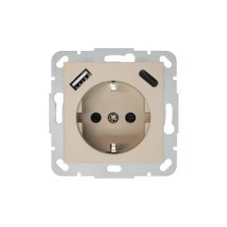 Rozete.USB A+C lādētājs Liregus Retro. krēmkrāsas