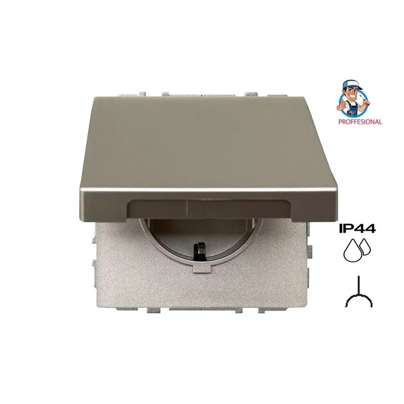 Kontaktligzda Liregus Modern IKL16-208-01.M-CH, Iezemēta rozete, IP44, šampanieša