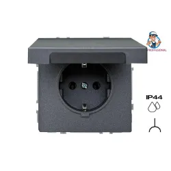 Kištukinis lizdas Liregus Modern IKL16-208-01.M-BM, su įžeminimu, IP44, matinė juoda sp.