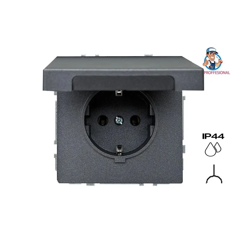Kontaktligzda Liregus Modern IKL16-208-01.M-BM, Iezemēta rozete, IP44, matēts melns