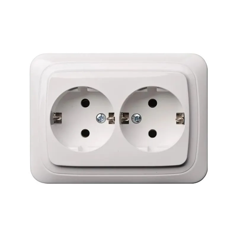 Dubultā kontaktligzda Liregus Alfa IKL16-005 A-B, Iezemēta rozete, balta