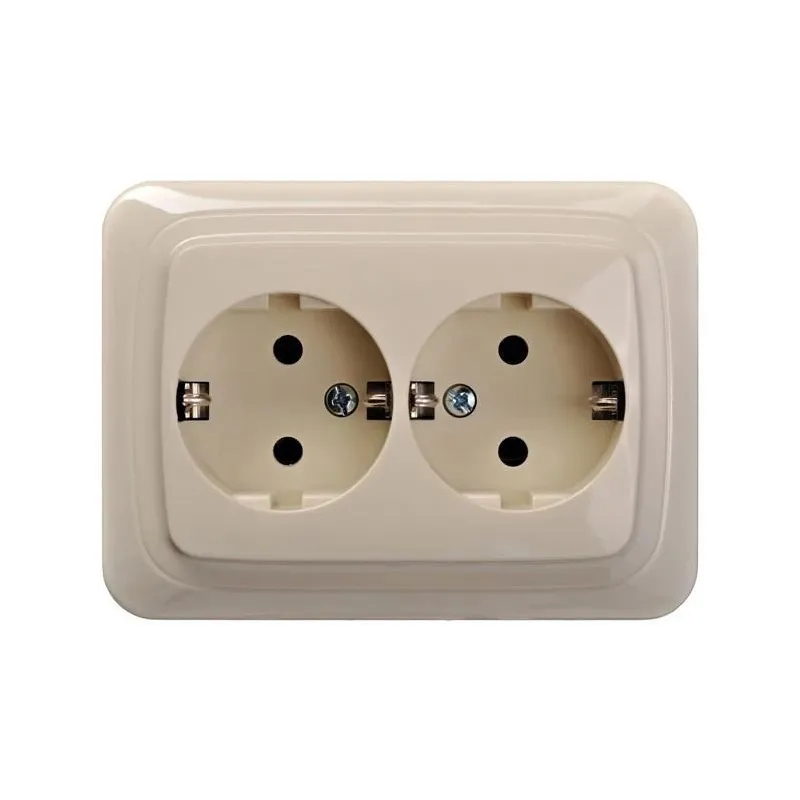 Dubultā kontaktligzda Liregus Alfa IKL16-005 A-S, Iezemēta rozete, bēša krās.