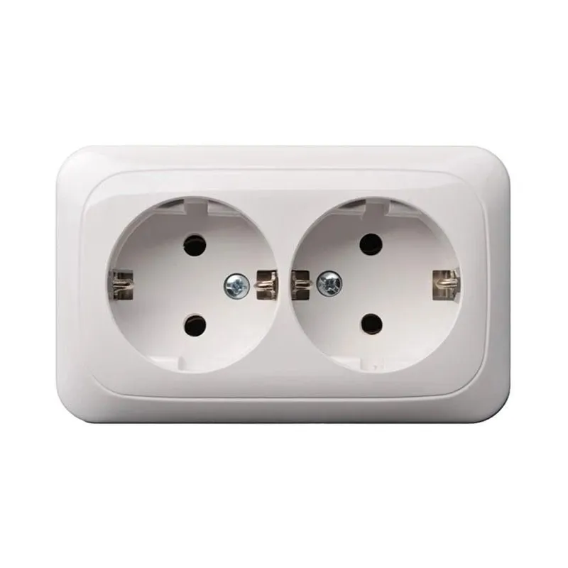 Dubultā kontaktligzda Liregus Alfa PKL16-005-405, Iezemēta rozete, balta