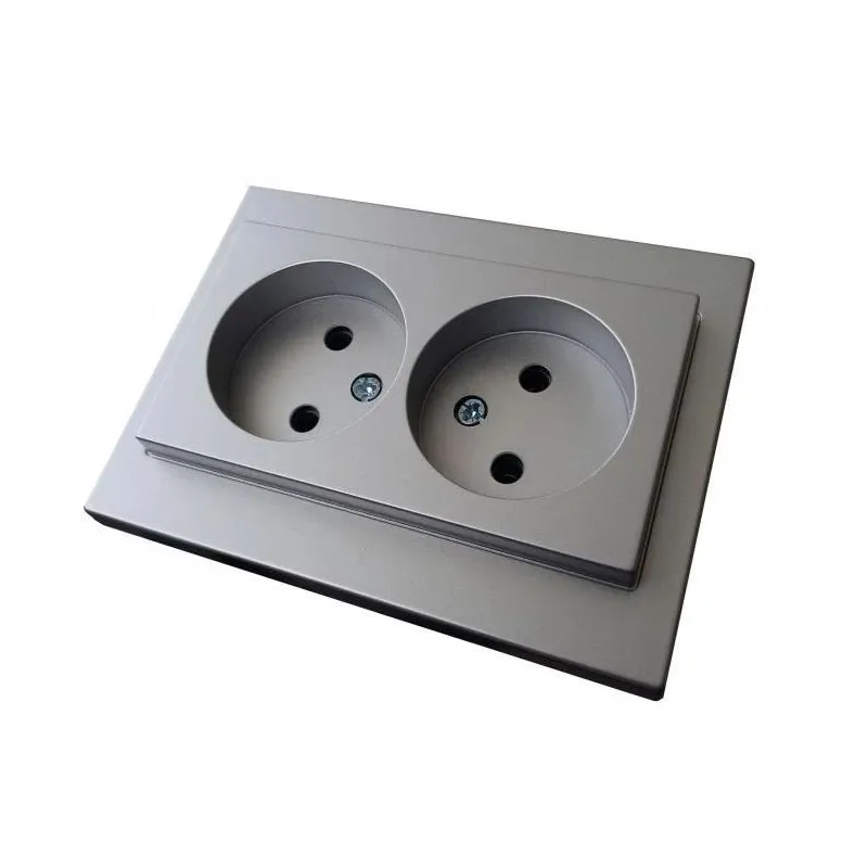 Dubultā kontaktligzda Liregus Epsilon IKL16-409 E-MT, rozete bez zemējuma, metāliska