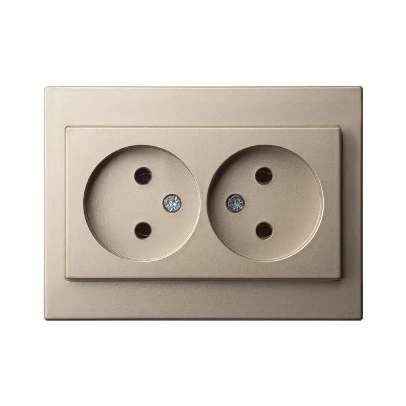 Dubultā kontaktligzda Liregus Epsilon IKL16-409 E.CH, rozete bez zemējuma, šampanieša