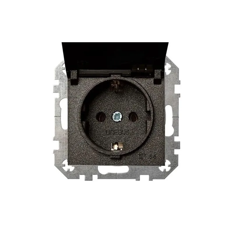 Kontaktligzda Liregus Epsilon IKL 16-208-01 E-J, Iezemēta rozete, IP44, antracīta krās.