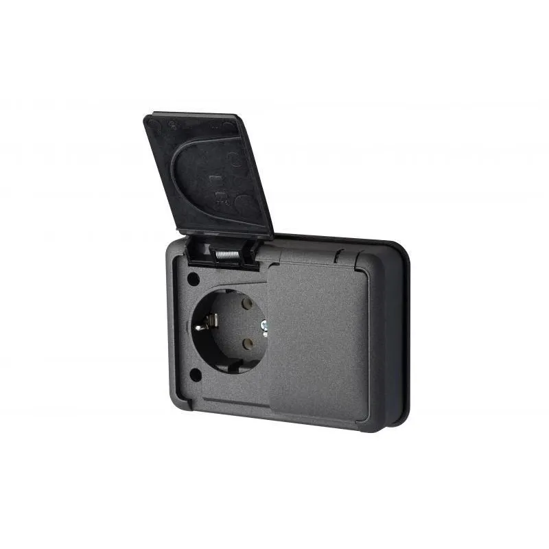 Dubultā kontaktligzda Liregus Hermi IKL16-006 J, Iezemēta rozete, IP44, melna