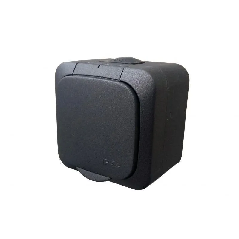 Kontaktligzda Liregus Hermi PKL16-008.J, Iezemēta rozete, IP44, melna