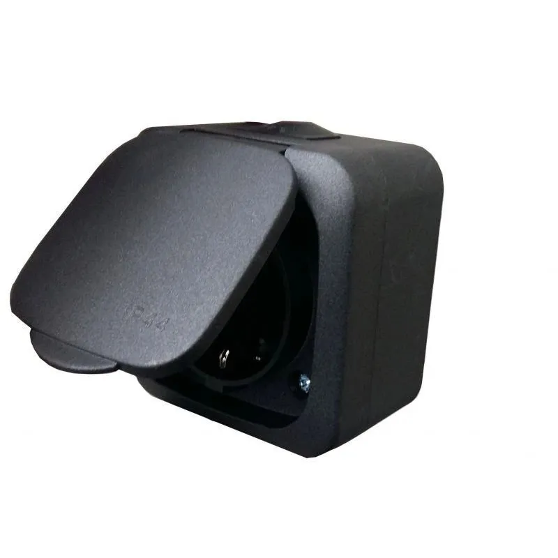 Kontaktligzda Liregus Hermi PKL16-008.J, Iezemēta rozete, IP44, melna