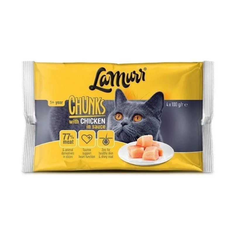 Mitrā kaķu barība La Murr Chunks Chicken In Sauce, vistas gaļa, 0.1 kg x 4 gab.