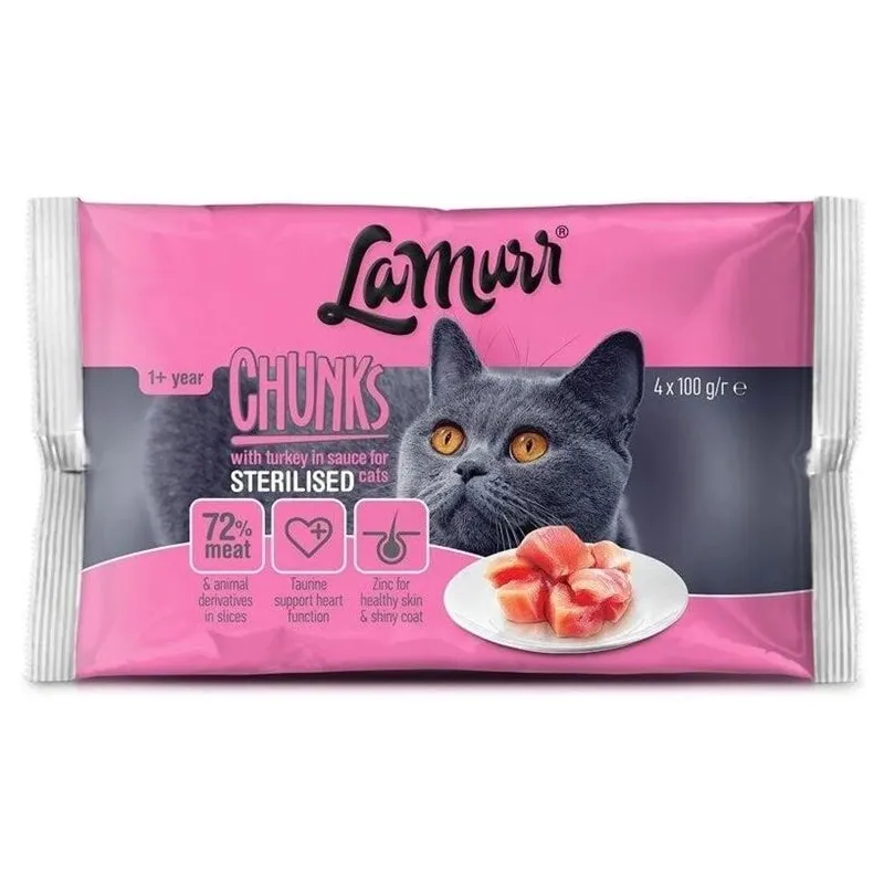 Mitrā kaķu barība La Murr Chunks Turkey In Sauce, tītara gaļa, 0.1 kg x 4 gab.