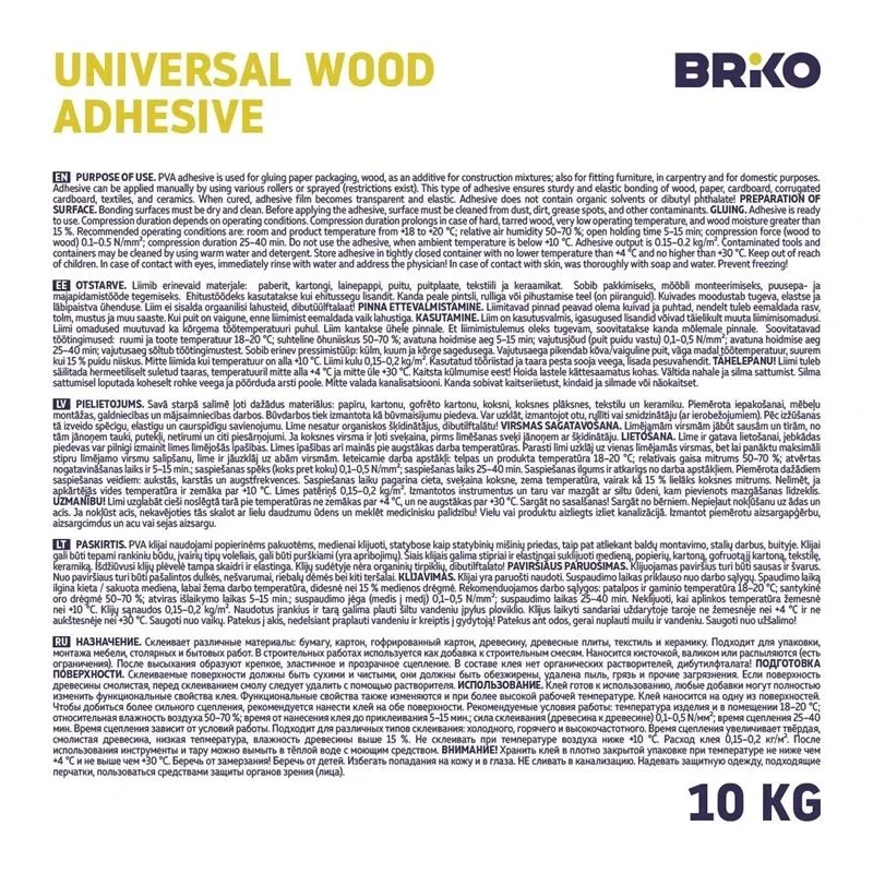 Līme universālā līme Briko PVA D1, 10 kg, balta krās.