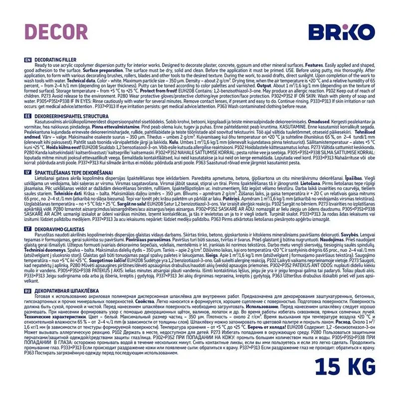 Špaktele Briko Structura, rupjgraudu, balta krās., 15 kg