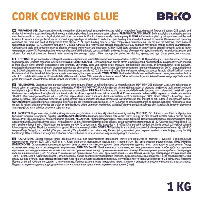 Līme korķa segumi Briko Cork Basic, 1 kg