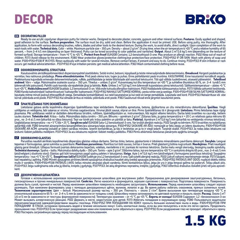 Špaktele Briko Structura, rupjgraudu, balta krās., 1.5 l