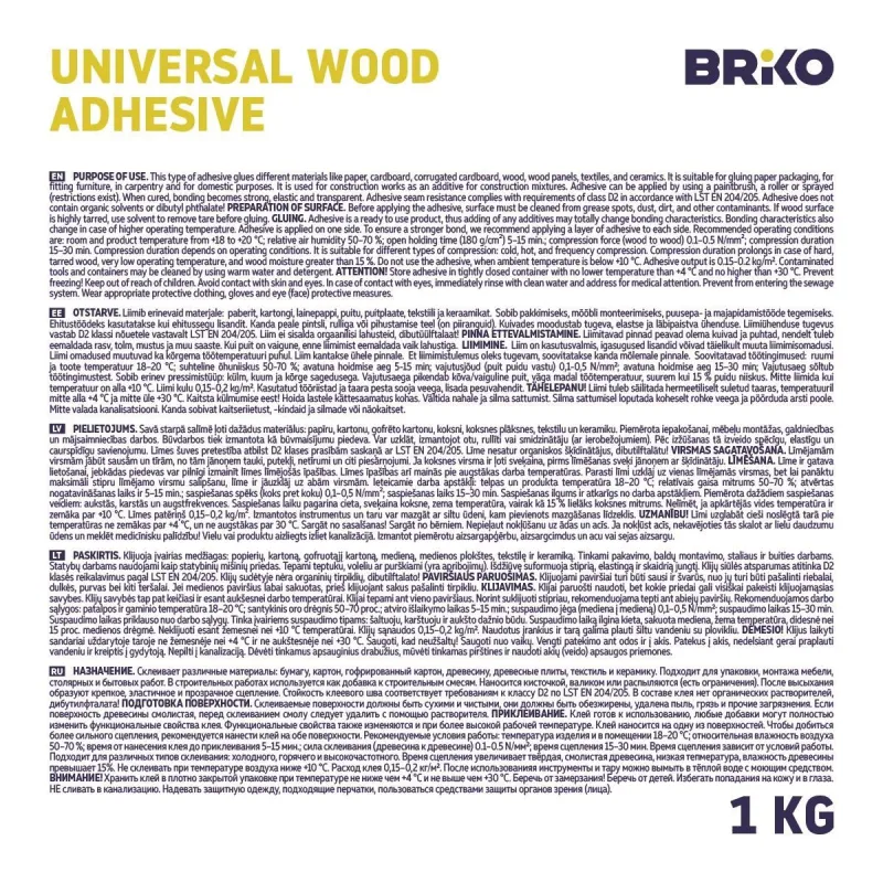 Līme universālā līme Briko PVA D2, 1 kg, balta krās.