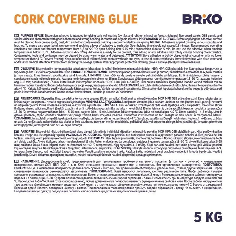 Līme korķa segumi Briko Cork Basic, 5 kg