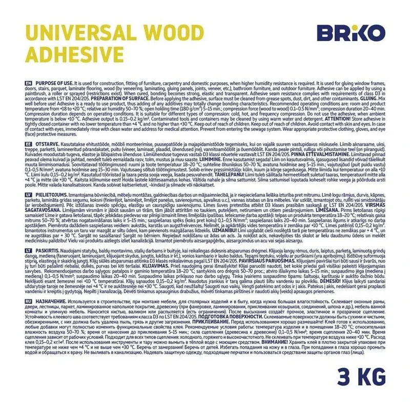 Līme universālā līme Briko PVA D3, 3 kg, balta krās.