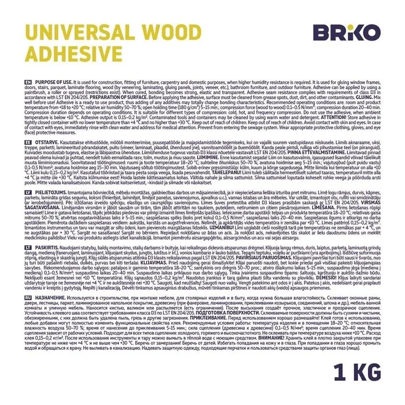 Līme universālā līme Briko PVA D3, 1 kg, balta krās.