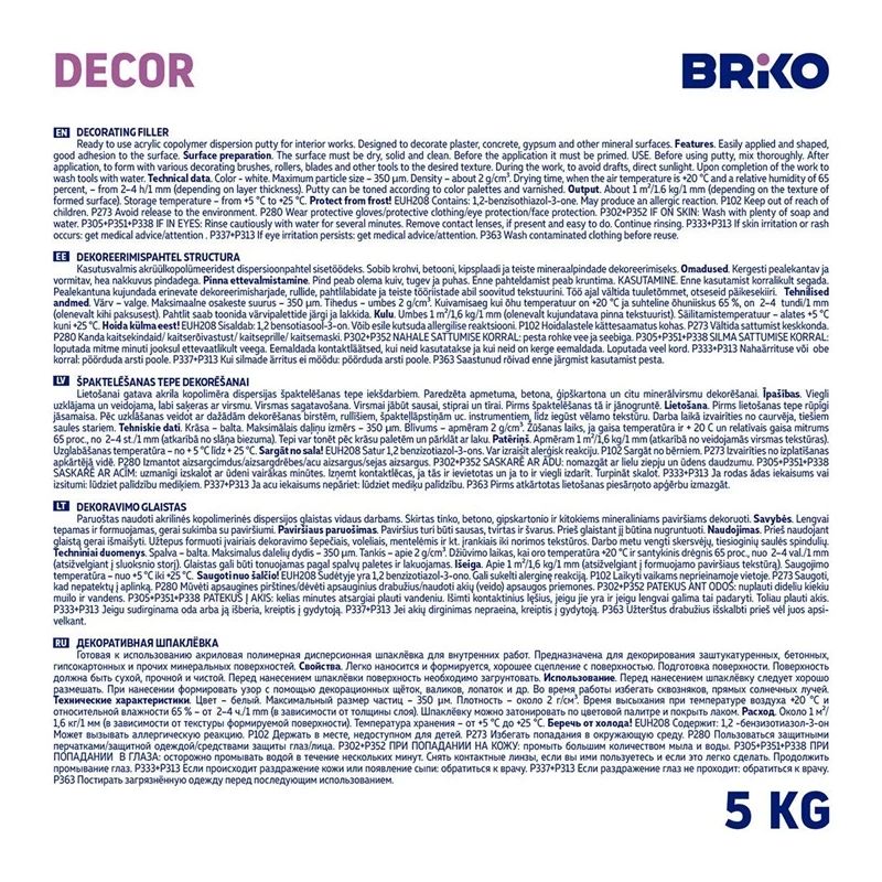 Špaktele Briko Structura. gatavs lietošanai. balta. 5 kg